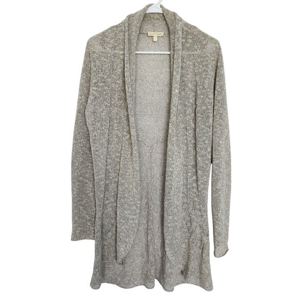 Eileen Fisher Linen Blend Knit Tan Open Front Cardigan S Lagenlook Beach Coastal - Picture 1 of 8